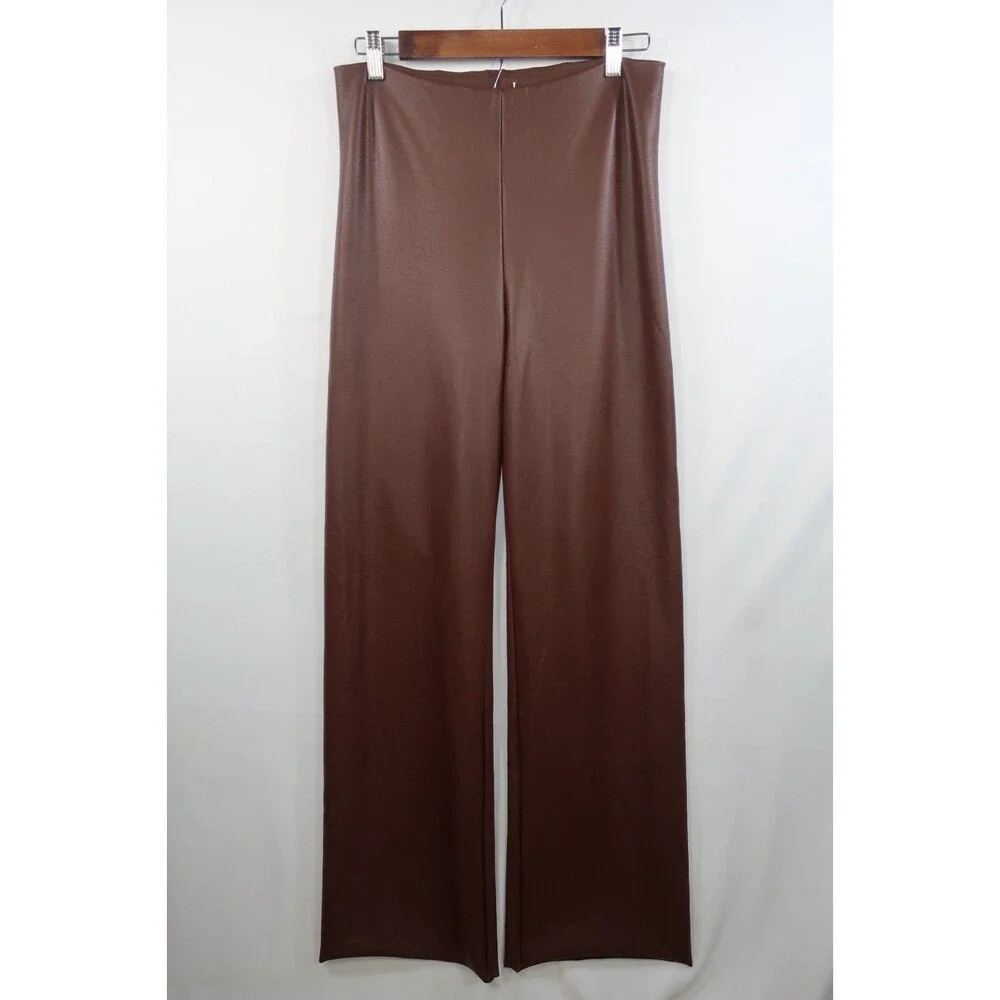 New Skims Brown Faux Leather Wide Leg Leather Pants Size XL Pull On *Imperfect - Picture 2 of 15